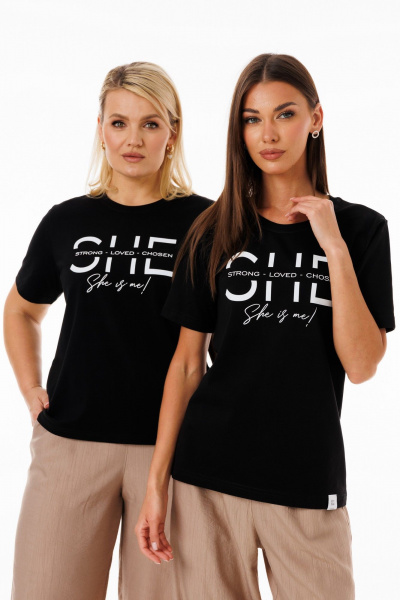 Черная футболка из хлопка с разнообразными принтами Kivviwear 4039.05 - фото 2