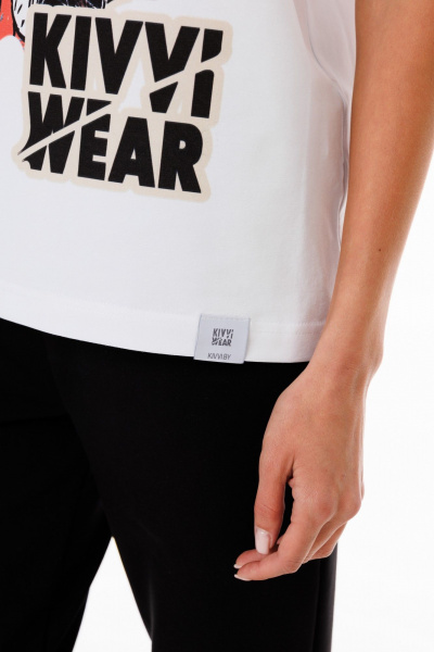 Белая футболка из трикотажа с принтами Kivviwear 4039.06 - фото 10