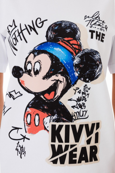 Белая футболка из трикотажа с принтами Kivviwear 4039.06 - фото 9