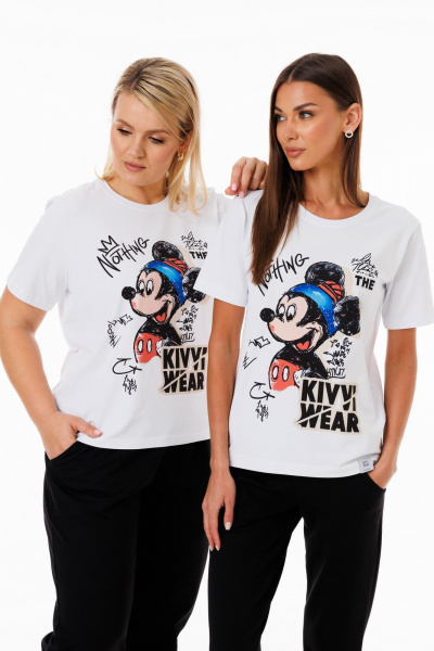 Белая футболка из трикотажа с принтами Kivviwear 4039.06 - фото 8