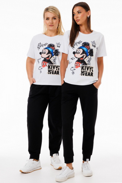 Белая футболка из трикотажа с принтами Kivviwear 4039.06 - фото 7