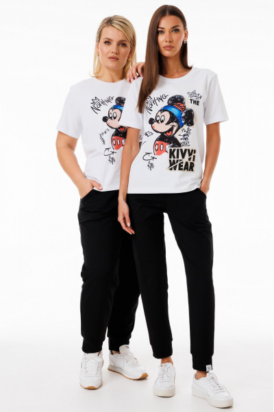 Белая футболка из трикотажа с принтами Kivviwear 4039.06 - фото 4