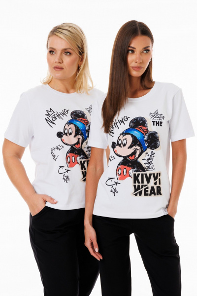 Белая футболка из трикотажа с принтами Kivviwear 4039.06 - фото 1