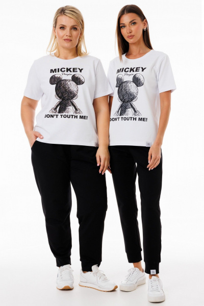 Белая футболка из хлопка с принтами и эластаном Kivviwear 4039.07 - фото 2