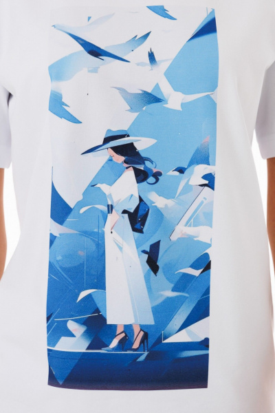 Белая футболка из трикотажа с разноцветными принтами Kivviwear 4039.09 - фото 8