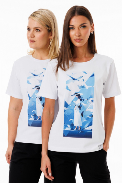 Белая футболка из трикотажа с разноцветными принтами Kivviwear 4039.09 - фото 3