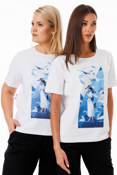 Белая футболка из трикотажа с разноцветными принтами Kivviwear 4039.09 - фото 1