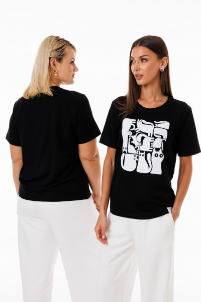 Черная футболка из трикотажа с яркими принтами Kivviwear 4039.11 - фото 7