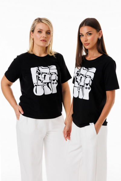 Черная футболка из трикотажа с яркими принтами Kivviwear 4039.11 - фото 5