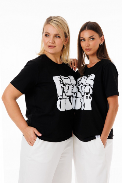 Черная футболка из трикотажа с яркими принтами Kivviwear 4039.11 - фото 2