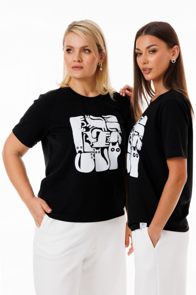 Черная футболка из трикотажа с яркими принтами Kivviwear 4039.11 - фото 1