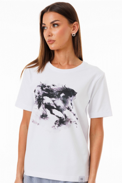 Белая футболка из кулирной глади с принтами Kivviwear 4039.12 - фото 1