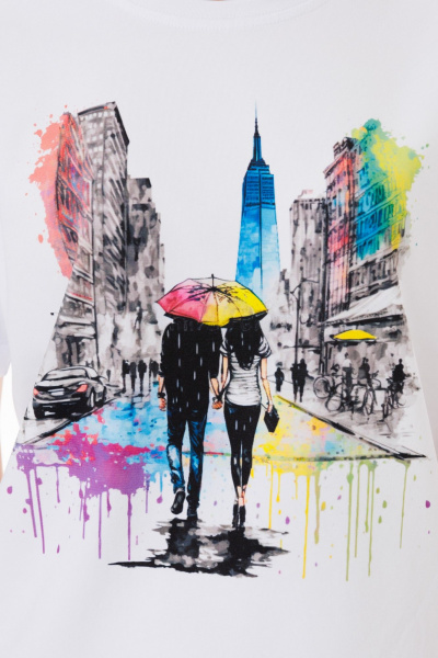 Белая футболка из хлопка с принтами и эластаном Kivviwear 4039.13 - фото 9