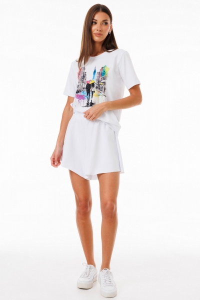 Белая футболка из хлопка с принтами и эластаном Kivviwear 4039.13 - фото 4