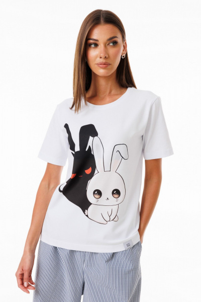 Белая футболка из трикотажа с разнообразными принтами Kivviwear 4039.14 - фото 4