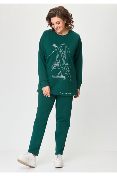 Двухпредметный комплект: свитшот и зауженные брюки из трикотажа STEFANY 2061-1 темно-зеленый - фото 2