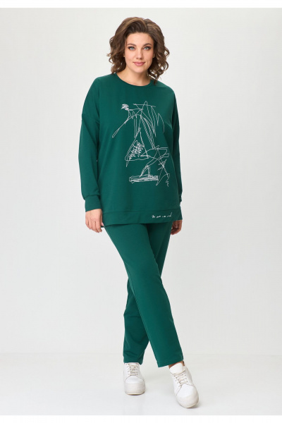 Двухпредметный комплект: свитшот и зауженные брюки из трикотажа STEFANY 2061-1 темно-зеленый - фото 1