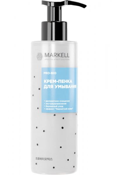Пенка для умывания с гиалуроновой кислотой и молочной сывороткой 195 мл MARKELL PRO-BIO Крем-пенка для умывания - фото 1