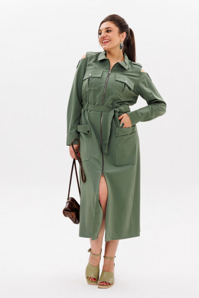 Платье расклешенное с открытыми плечами и притачным поясом Anelli 1301 зеленые_глаза - фото 9