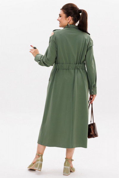 Платье расклешенное с открытыми плечами и притачным поясом Anelli 1301 зеленые_глаза - фото 7