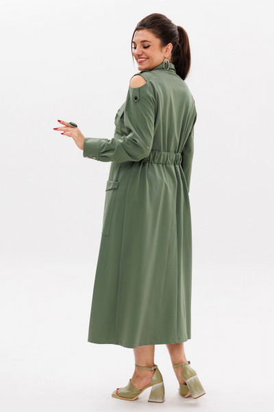 Платье расклешенное с открытыми плечами и притачным поясом Anelli 1301 зеленые_глаза - фото 3