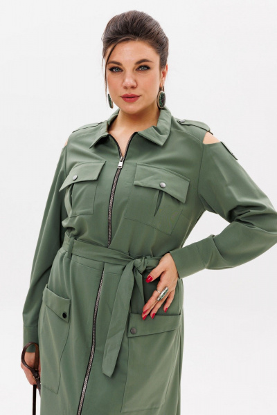 Платье расклешенное с открытыми плечами и притачным поясом Anelli 1301 зеленые_глаза - фото 2