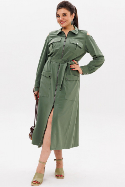 Платье расклешенное с открытыми плечами и притачным поясом Anelli 1301 зеленые_глаза - фото 1