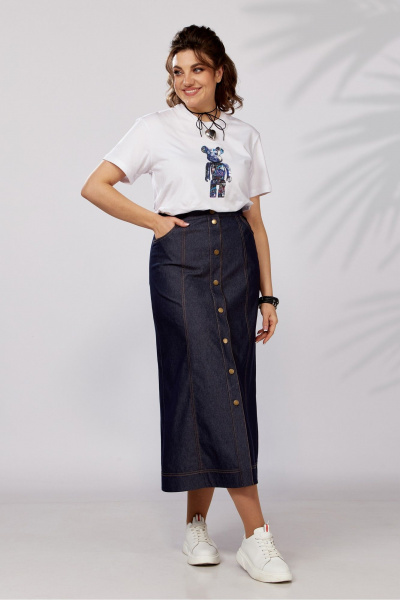 Классическая синий костюм жакет и юбка с кантами Lady Secret 0209 синий - фото 6