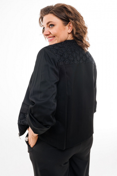 Демисезонный укороченный жакет с кружевом и элементами из пайеток Anelli 1285 черное_кружево - фото 4