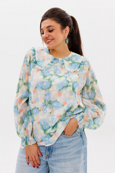 Демисезонная женская блуза с рюшем и принтом Миядзаки Anelli 1273 миядзаки - фото 9
