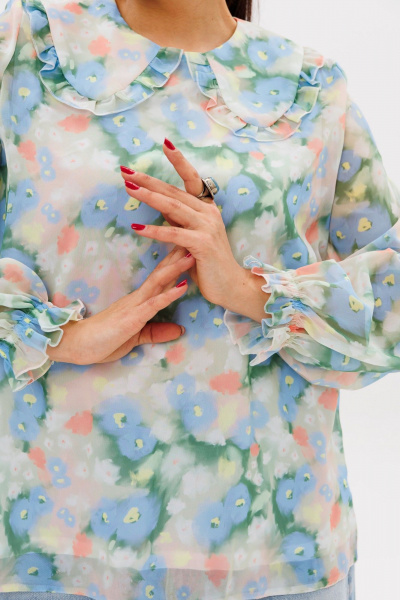 Демисезонная женская блуза с рюшем и принтом Миядзаки Anelli 1273 миядзаки - фото 7