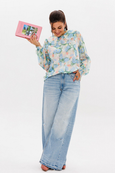 Демисезонная женская блуза с рюшем и принтом Миядзаки Anelli 1273 миядзаки - фото 6