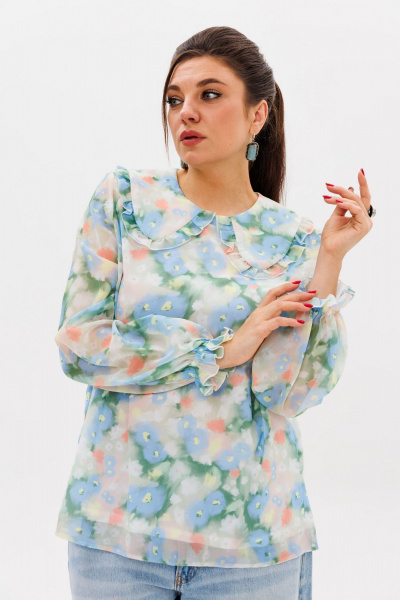 Демисезонная женская блуза с рюшем и принтом Миядзаки Anelli 1273 миядзаки - фото 3