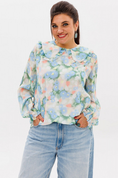 Демисезонная женская блуза с рюшем и принтом Миядзаки Anelli 1273 миядзаки - фото 1