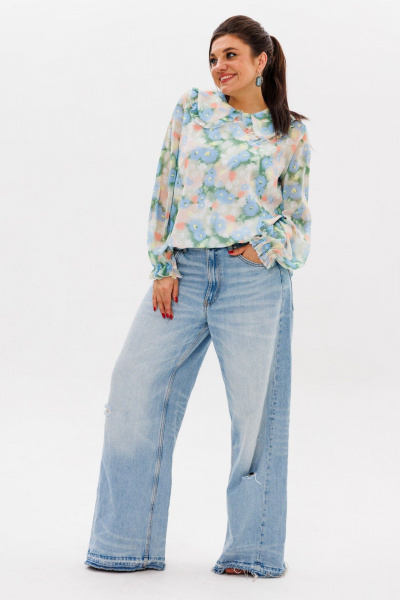 Демисезонная женская блуза с рюшем и принтом Миядзаки Anelli 1273 миядзаки - фото 10