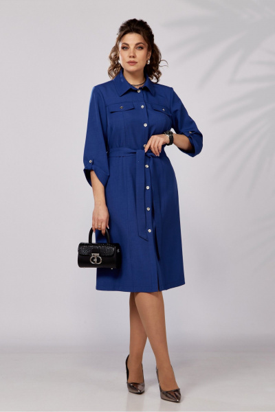 Деловое синее демисезонное платье с кокетками и рукавом Lady Secret 3768 василек - фото 4