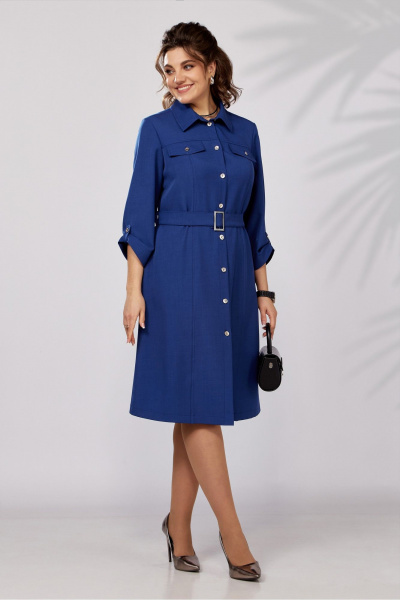 Деловое синее демисезонное платье с кокетками и рукавом Lady Secret 3768 василек - фото 6