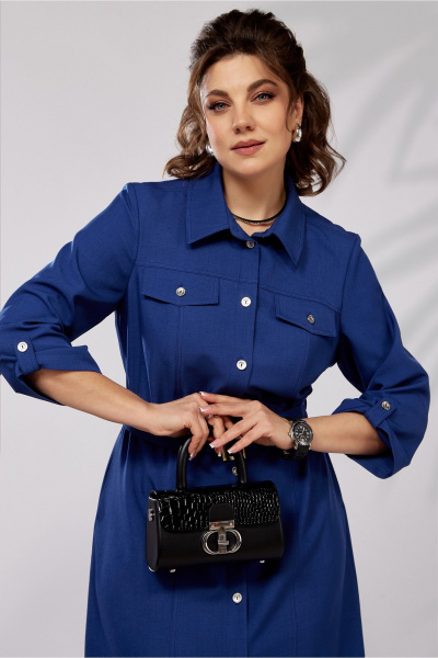 Деловое синее демисезонное платье с кокетками и рукавом Lady Secret 3768 василек - фото 5