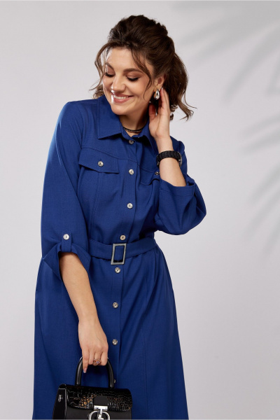Деловое синее демисезонное платье с кокетками и рукавом Lady Secret 3768 василек - фото 3