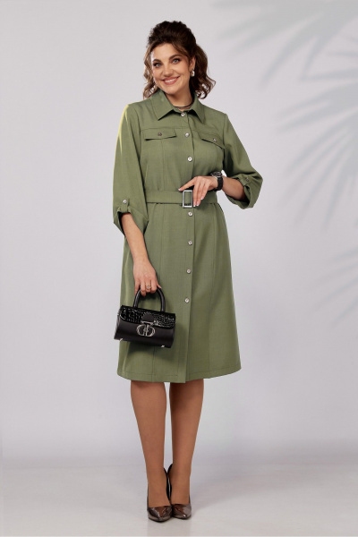 Платье свободного силуэта с кокетками и воротником на каждый день Lady Secret 3768 оливковый - фото 6