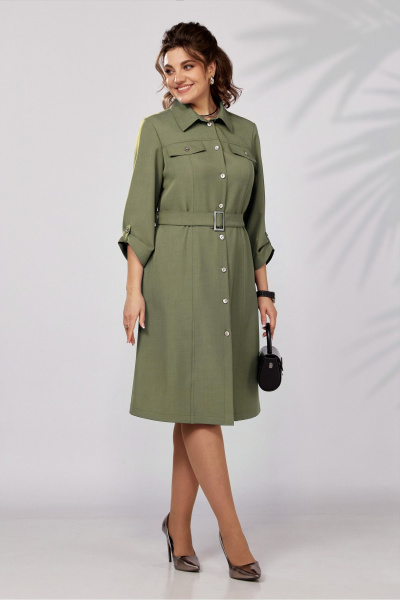 Платье свободного силуэта с кокетками и воротником на каждый день Lady Secret 3768 оливковый - фото 1
