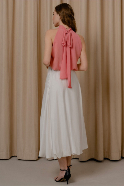 Повседневный розовый топ из шифона с бантовым воротником JRSy 2492 пыльная_роза - фото 3