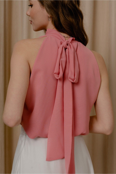 Повседневный розовый топ из шифона с бантовым воротником JRSy 2492 пыльная_роза - фото 2