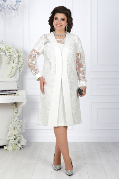 Нарядный вечерний костюм с кружевным платьем и кардиганом Ninele 5988 молоко - фото 1