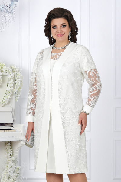 Нарядный вечерний костюм с кружевным платьем и кардиганом Ninele 5988 молоко - фото 2