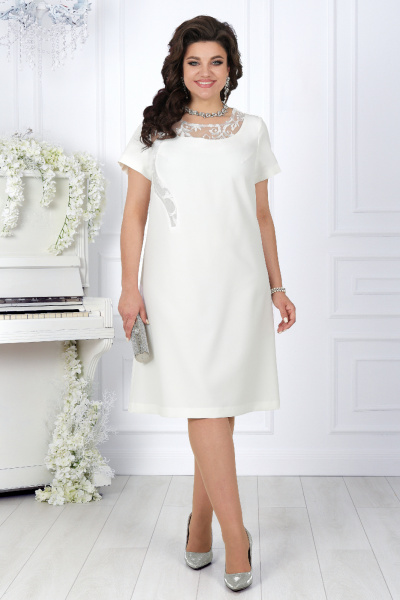 Нарядный вечерний костюм с кружевным платьем и кардиганом Ninele 5988 молоко - фото 3