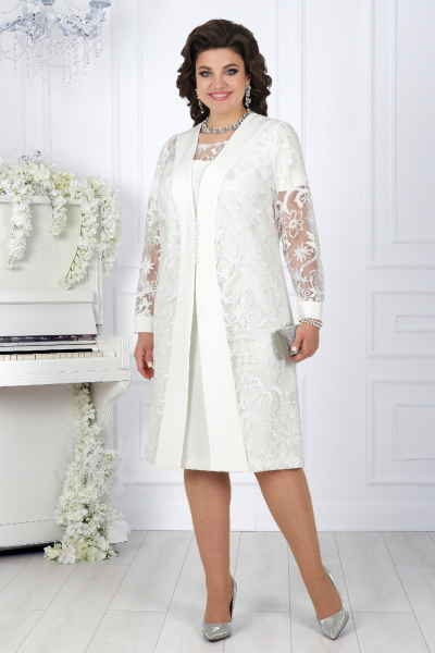 Нарядный вечерний костюм с кружевным платьем и кардиганом Ninele 5988 молоко - фото 4
