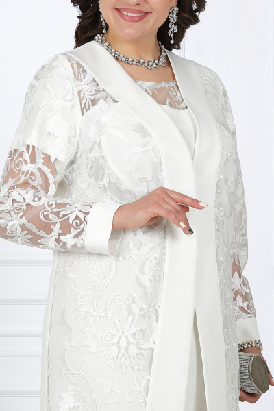 Нарядный вечерний костюм с кружевным платьем и кардиганом Ninele 5988 молоко - фото 5