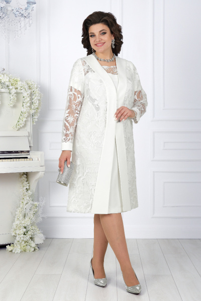 Нарядный вечерний костюм с кружевным платьем и кардиганом Ninele 5988 молоко - фото 7