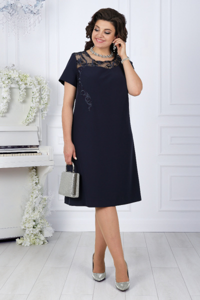 Нарядный костюм из кружева и ткань с платьем и кардиганом Ninele 5988 темно-синий - фото 5